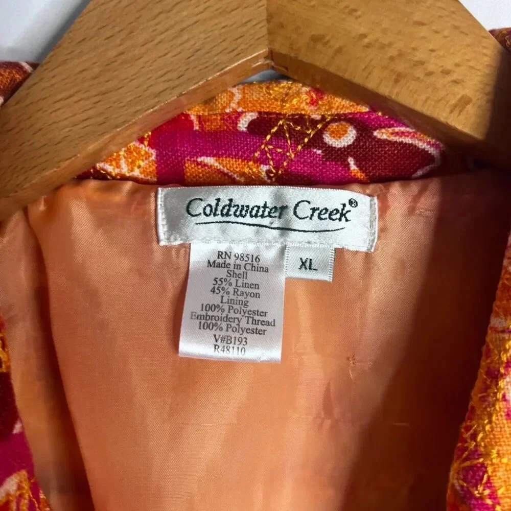 Coldwater Creek Linen‎ Blend Orange Abstract Embroidered Blazer Jacket Size XL - Picture 8 of 10